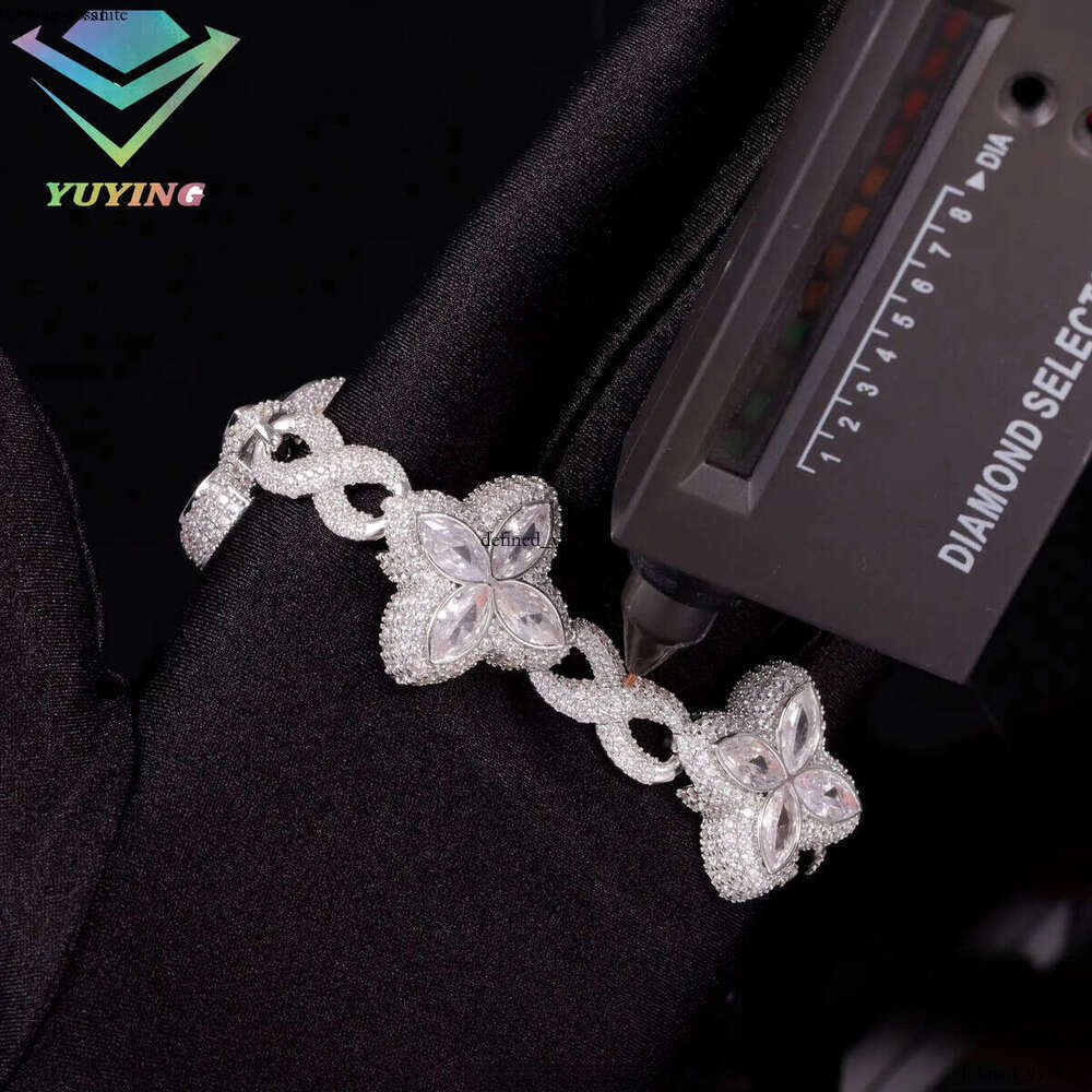 Yy New Design Iced Out Clovers Vvs Moissanite Cuban Chain 925 Sterling Silver Fine Jewelry Bracelets for Men Women 83