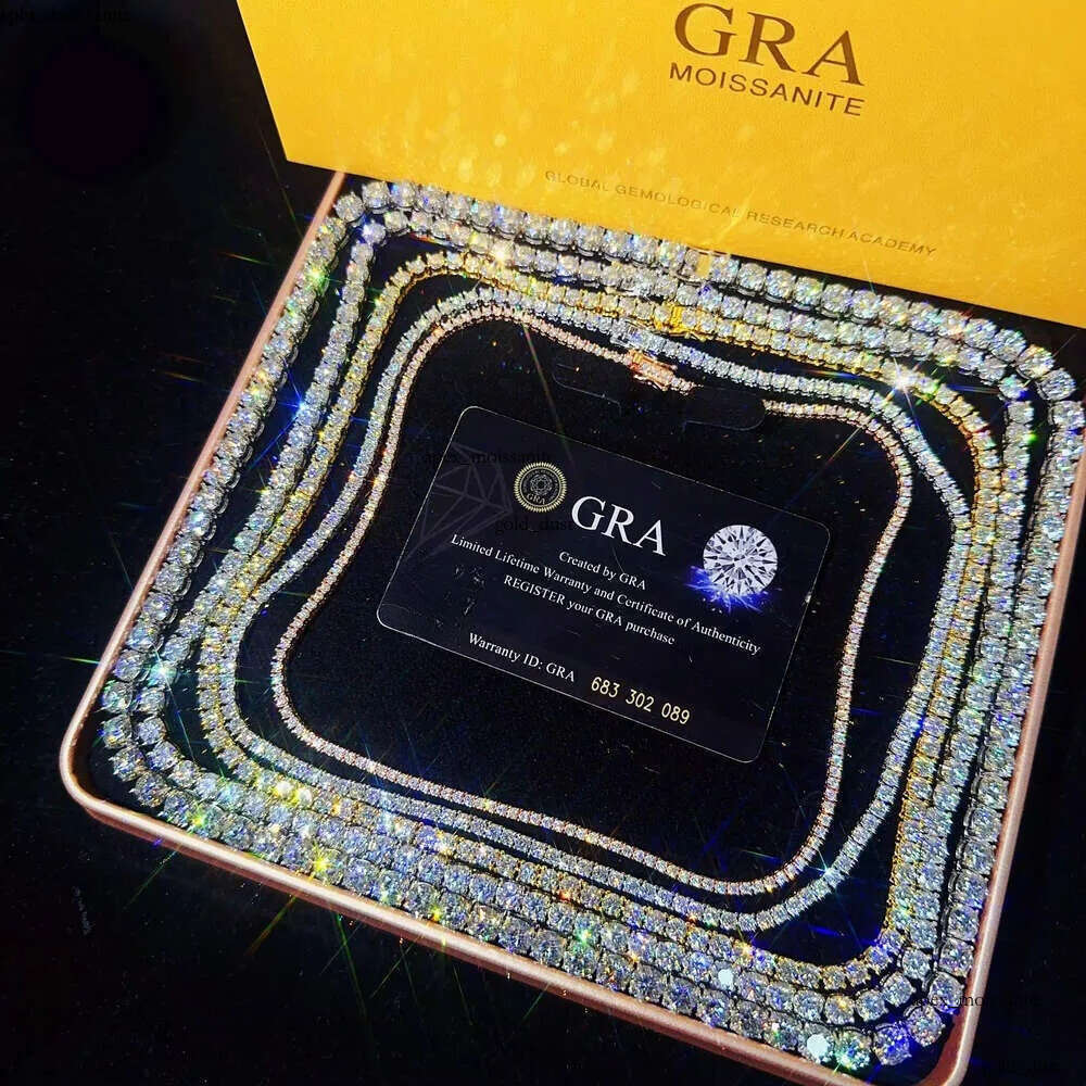 Custom hip hop Jewelry necklace 2mm 3mm Sterling Sier hiphop chain VVS Moissanite Tennis Chain