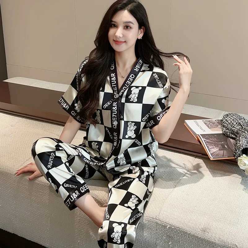 Cute Bear Print, Short Sleeve Long Pants, Soft Cool Summer LoungewearT260212