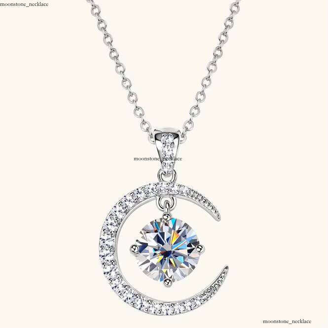 Sterling Silver S925 Cross-Border Fashion Crescent VVS Moissanite Necklace, High-End Women's Design