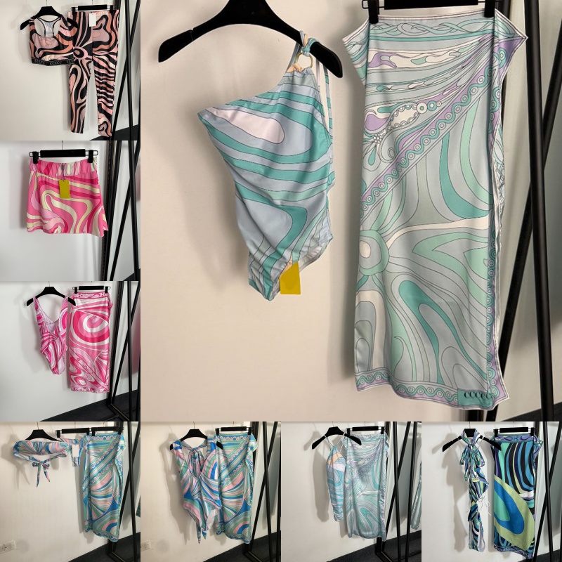 Luxury Women Print Mixed Swimwear Headband Scarf Sarong Designer Swimsuits Swim Bodysuit Sexy V Neck Swimsuit Bathing Suit Summer Beach Bikinis Cover Up Dress