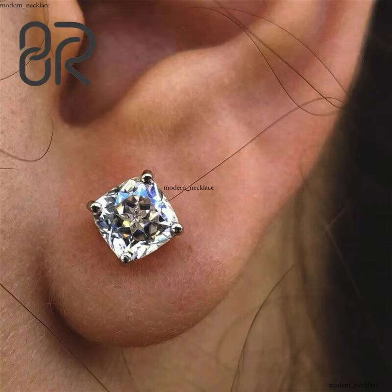 Jewelry Silicon Stone VVS Manufacturer Wholesale Pass VVS Moissanite Test Pearlescent Ice Out Square Pillow Bright Cut 925 Silver Earrings