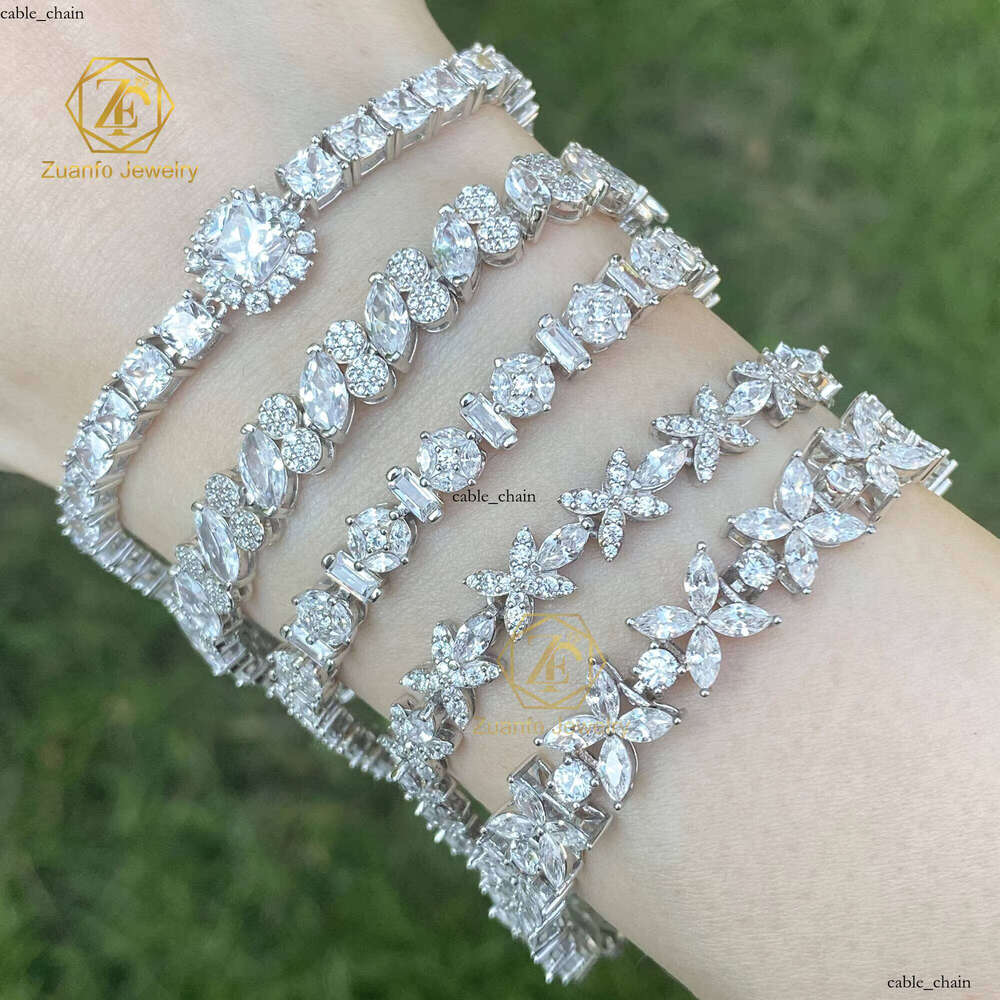 New Fashion 925 Sterling Silver D VVS Princess Cut Moissanite VVS Moissanite Tennis Chain Bracelet Ice Gold Retro Style Unisex