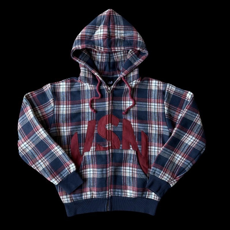 2026 New Designer Fashion Luxury Brand American Retro Plaid Hooded Men's Outdoor Sports Shirt Street Style Loose Casual Zipper Jacket