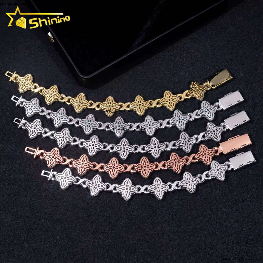 New Stocks Pass Diamond Tester Silver 925 Gold Plated Hip Hop Jewelry Custom Colored Moissanite Clover Cuban Bracelet 10
