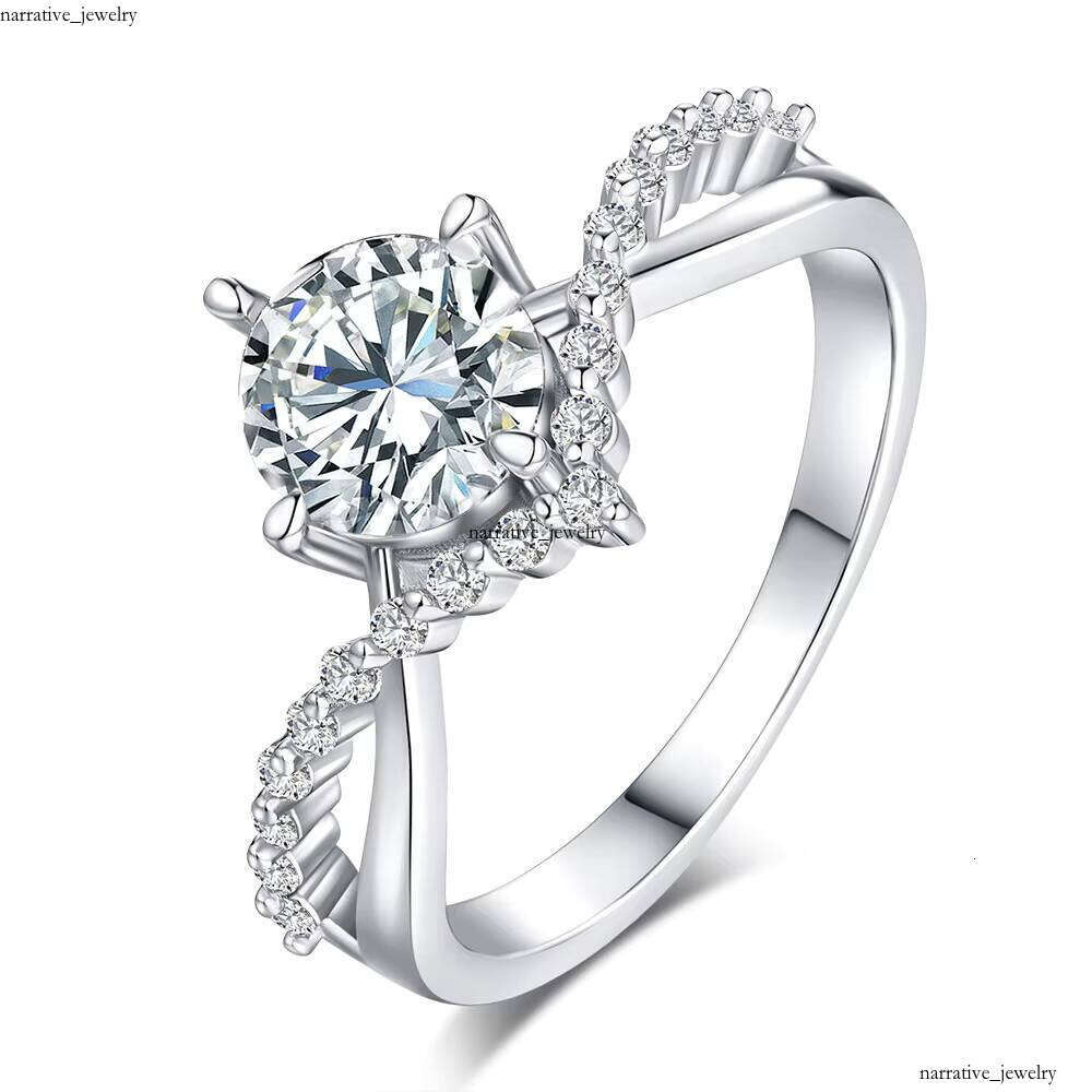 Manufacturer Price Silicon Stone Wedding Ring Halo VVS 0.5ct 1ct Round VVS Moissanite V Design 925 Silver, with Women's Gra Certificate