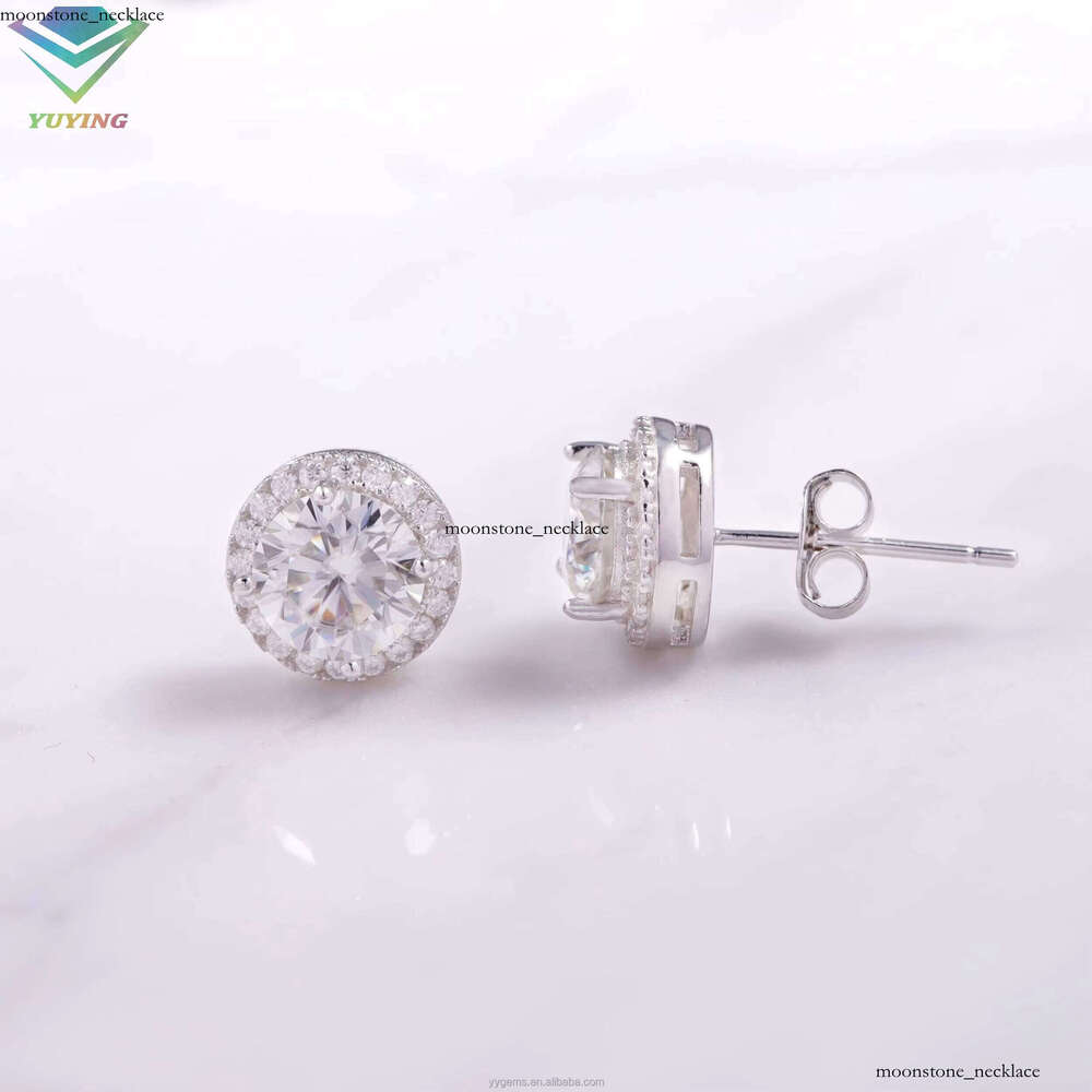 VVS Moissanite with 18k Gold Plated Round VVS Moissanite 4prongs 925 Silver Earrings for Fine Jewelry
