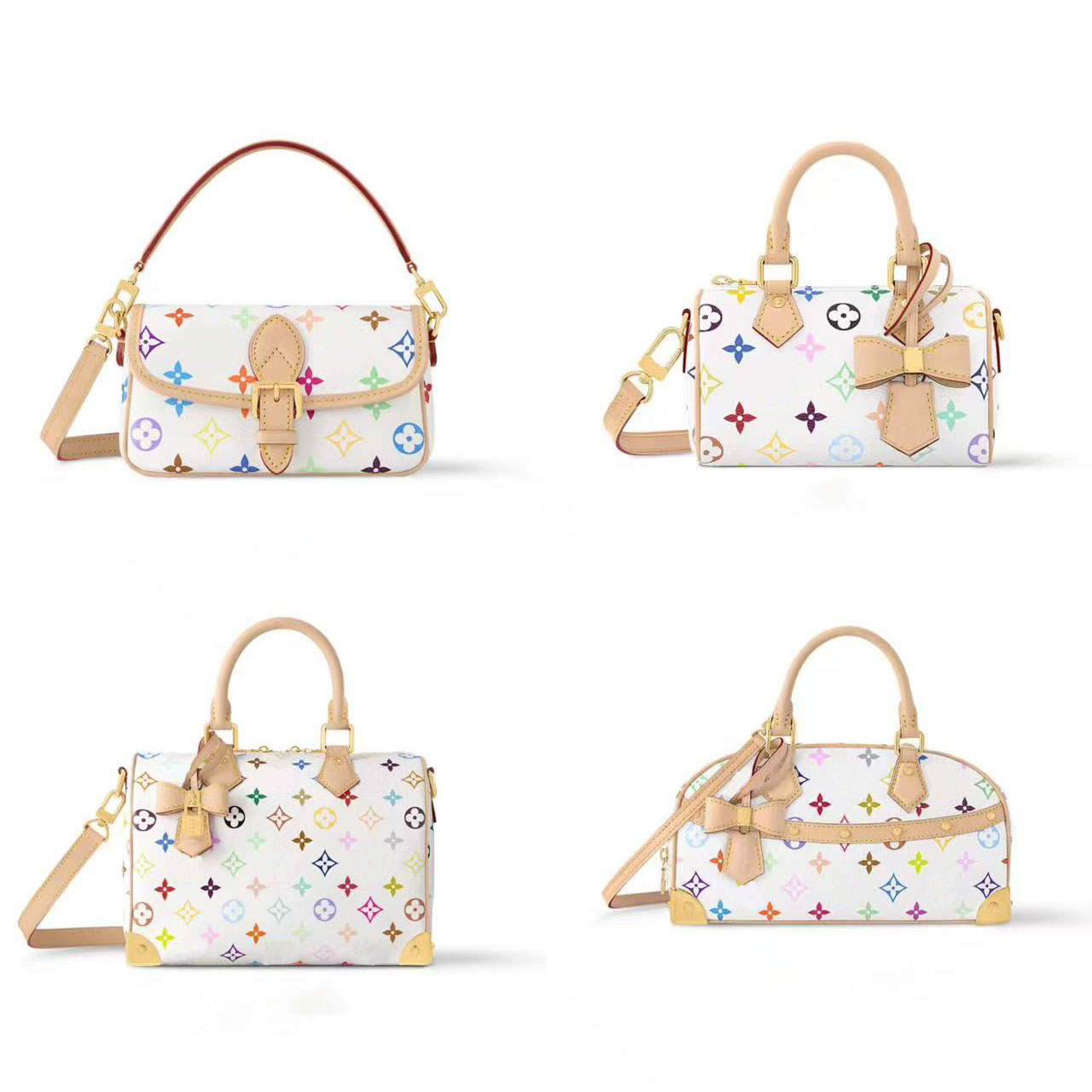 Designer Shoulder bag Crossbody Bag murakami luxury bag Women Monogram Coated Canvas Rainbow Hues Bow Padlock Accents Adjustable Strap Top Handle