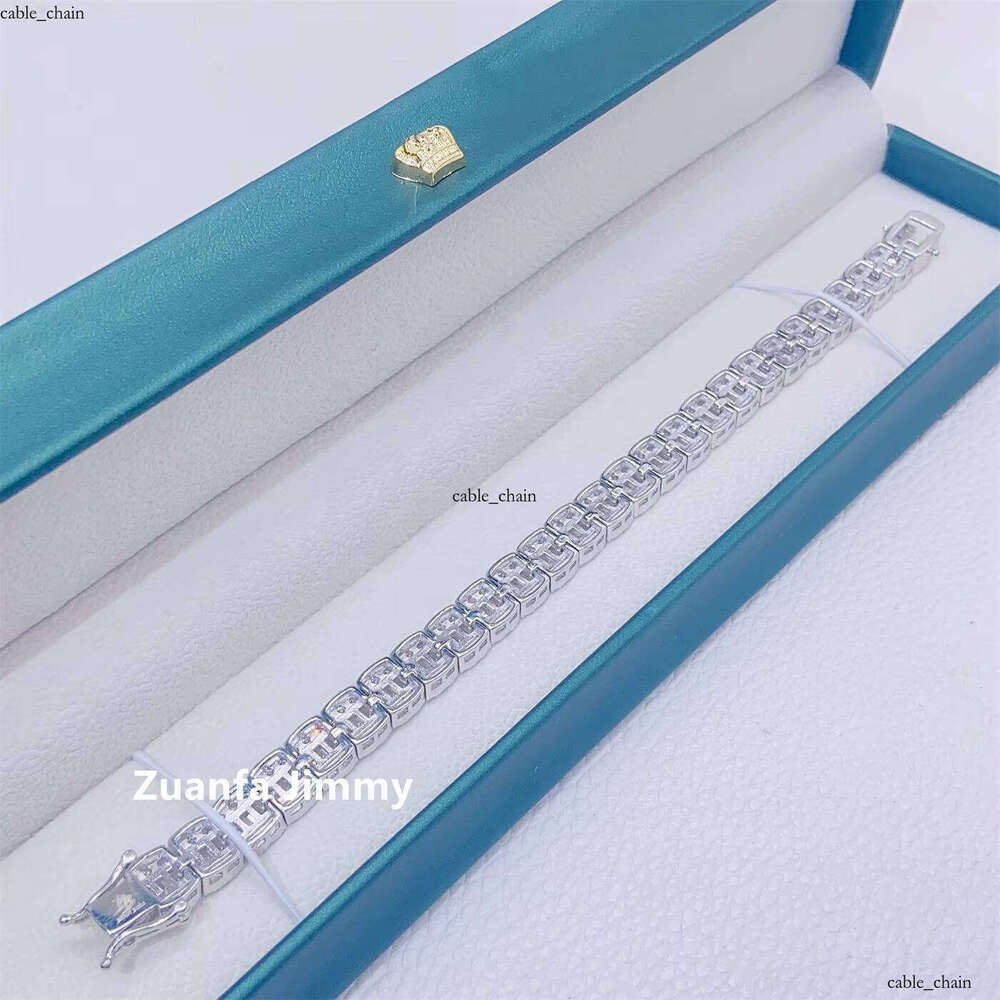 VVS Moissanite Hip-Hop Rapper Style Custom Pass New Design 9mm Long Stick Bread + Round VVS1 Silicon Stone Cluster Tennis Cuban Chain Bracelet