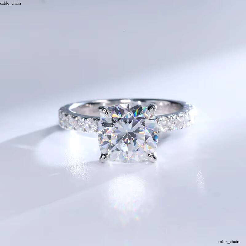 VVS Moissanite 8.5x8.5mm 3 CT Cushion Cut Wedding 18K 14K Pure Gold Jewelry 925 Sterling Silver Carbon Silicon Stone Ring