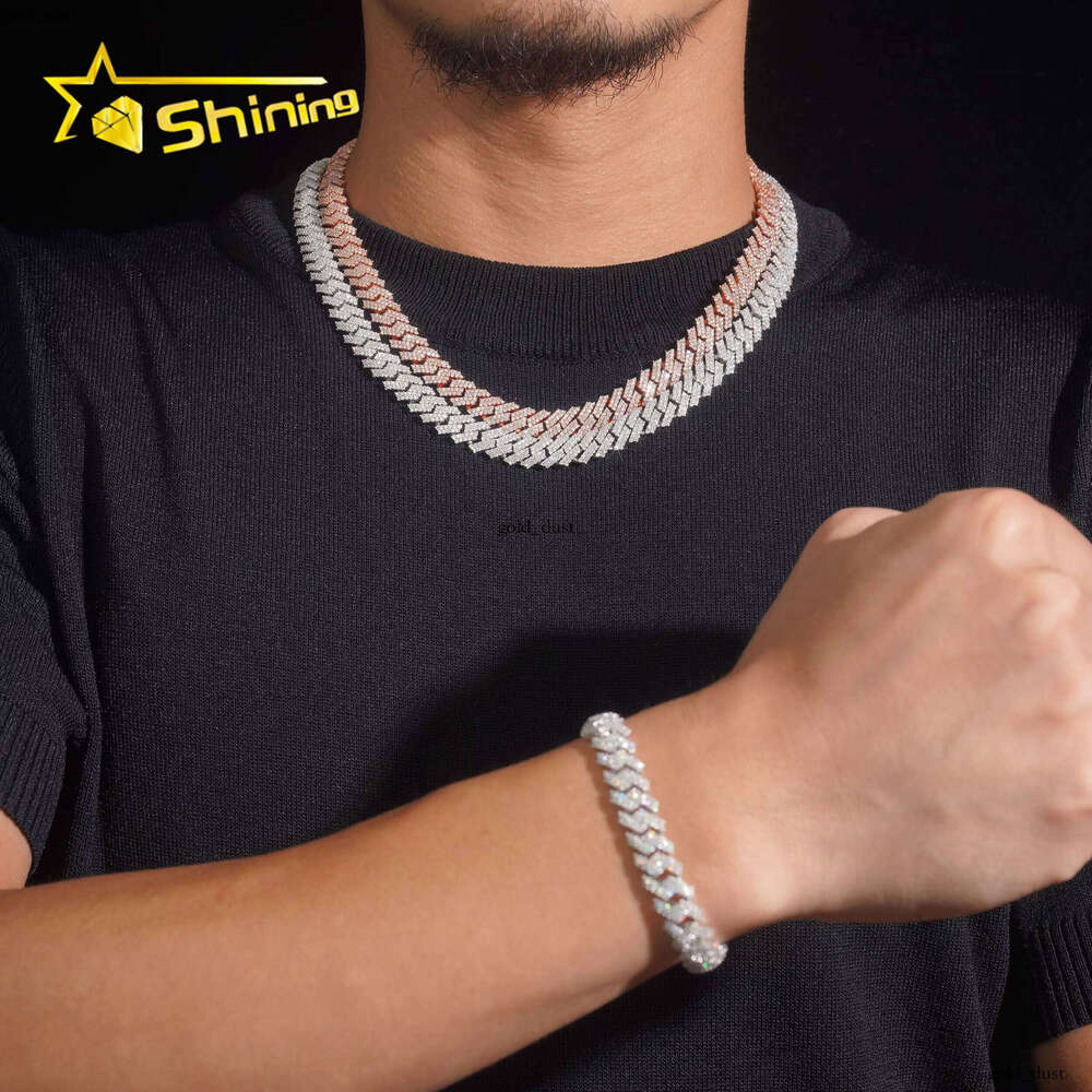 Special Offer Pass Diamond Tester Hip-Hop Jewelry 10mm 2 Rows 925 Sterling Silver Iced Out VVS Moissanite Cuban Chain Men's Necklace