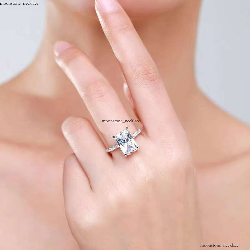 VVS Moissanite JZ1385 New Luxury Large Rectangular Radiant Cut Straight Pull Women's Wedding Engagement Ring Elegant Fashion Jewelry for Evening 
