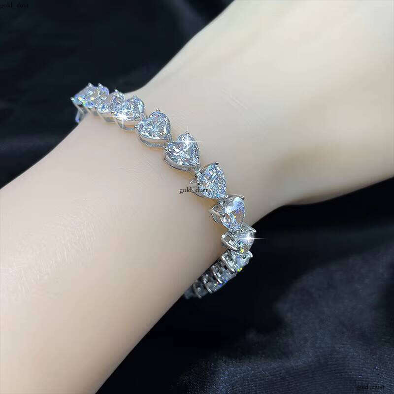 Wholesale Cut Bracelet 925 Sterling Silver Cubic 5A VVS Moissanite Heart-shaped Tennis Chain Women's Gift