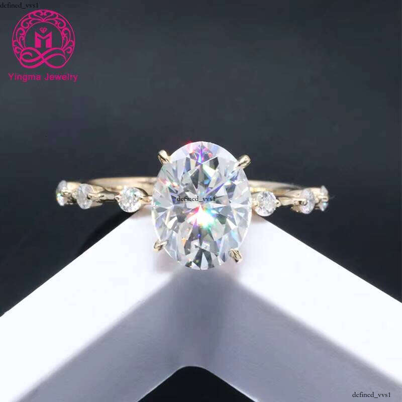VVS Moissanite Free Shipping fashion Jewelry 7x 9mm 2ct Oval Shape Silicon Stone Engagement 14k Solid Gold Ring