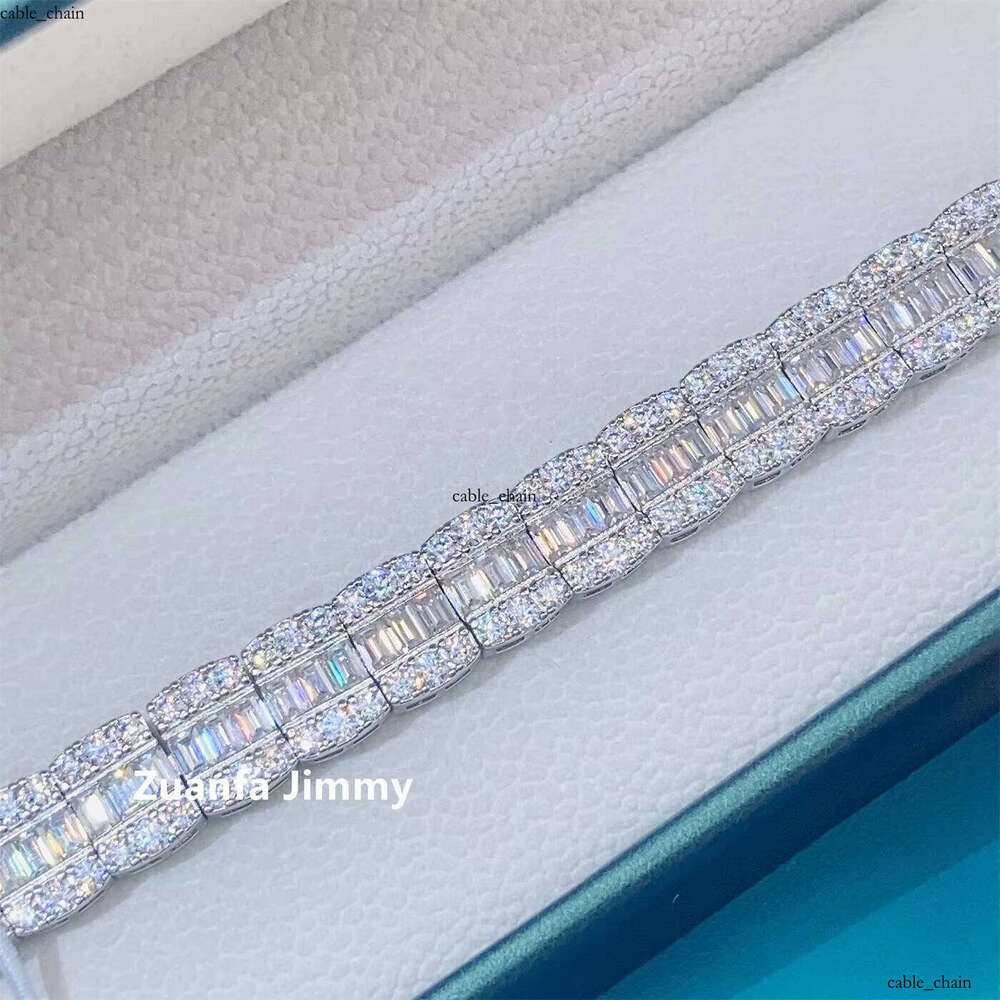 VVS Moissanite Hip-Hop Rapper Style Custom Pass New Design 9mm Long Stick Bread + Round VVS1 Silicon Stone Cluster Tennis Cuban Chain Bracelet