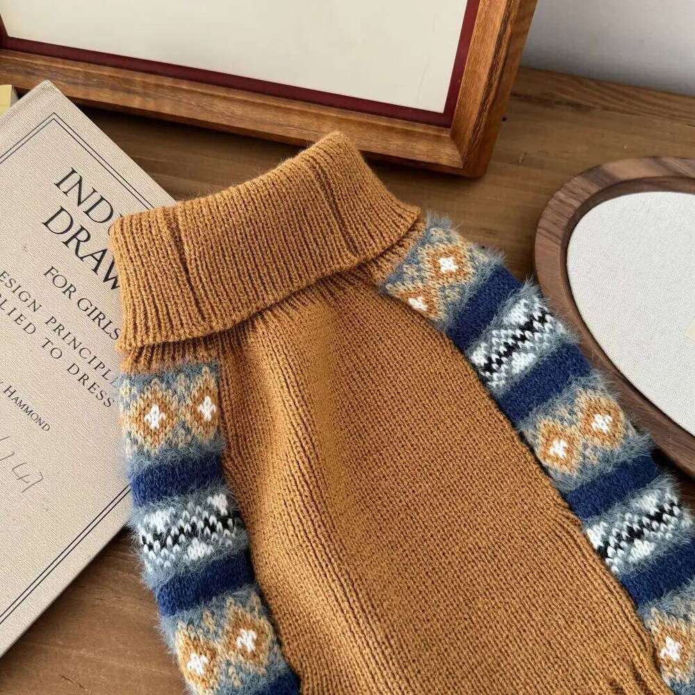 Famous brand Brown Striped Winter Sweater Small Dog Cat Warm Vintage Soft Fleece Pet Knit Pullover Cold Weather Clothing for Puppies pupakaIK