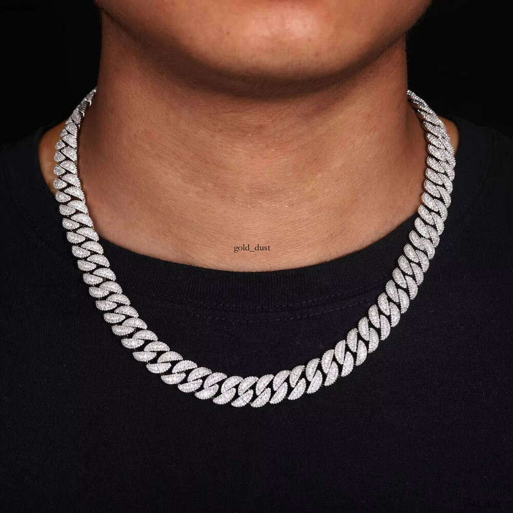 12mm-22mm Cuban Diamond 14K 18K Gold Plated Brass VVS Moissaniteia Necklace Men's Chain