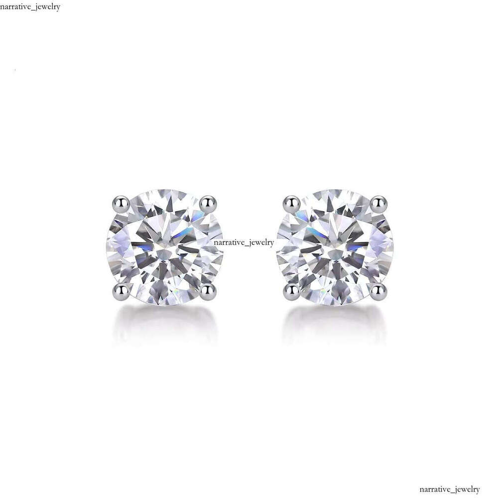 Classic Round VVS Moissanite Stud Earrings, 18k Gold Plated S925 Silver Claw Setting, with GRA Certificate, Suitable for Women's Earrings