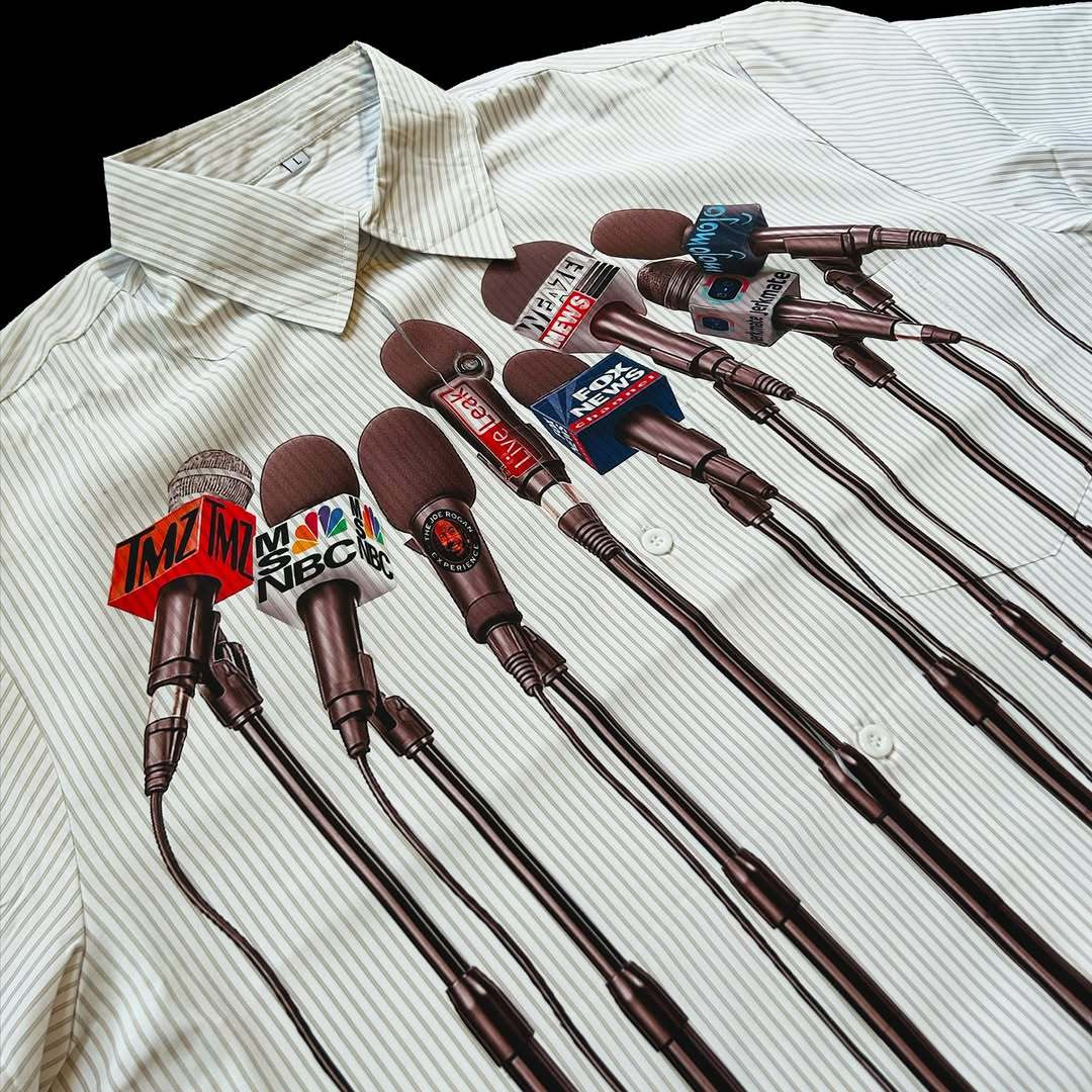 Men's T Shirts Harajuku Casual Y2K Microphone Personalized Pattern Printed Shirt Art Striped Style Stand Collar Short Sleeve Men Loose New Top Vi