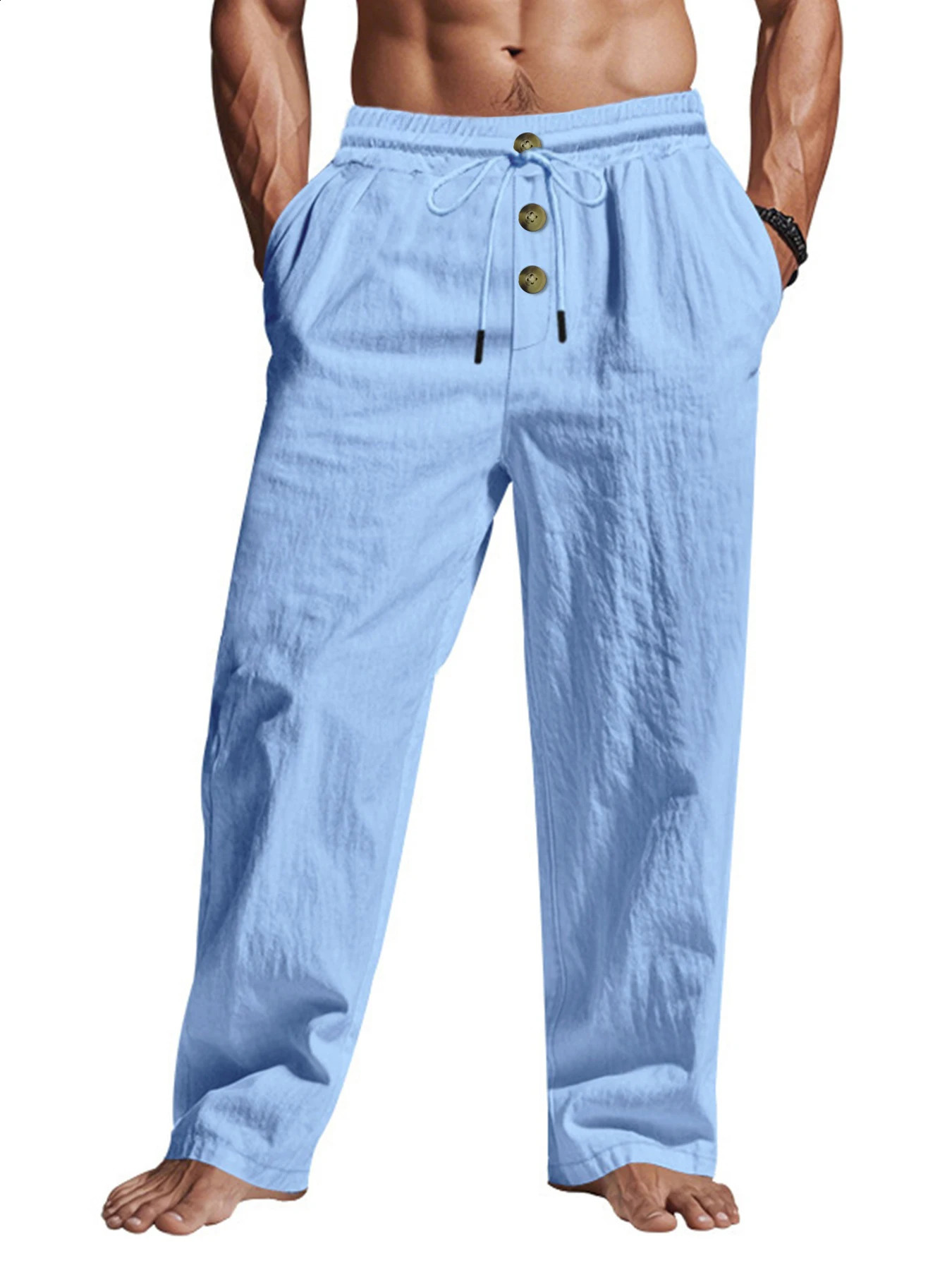 Mens Casual Trousers SpringSummer Man Large Size white Straight trousers Solid Beach black Fitness Pants S-XXXL 260311