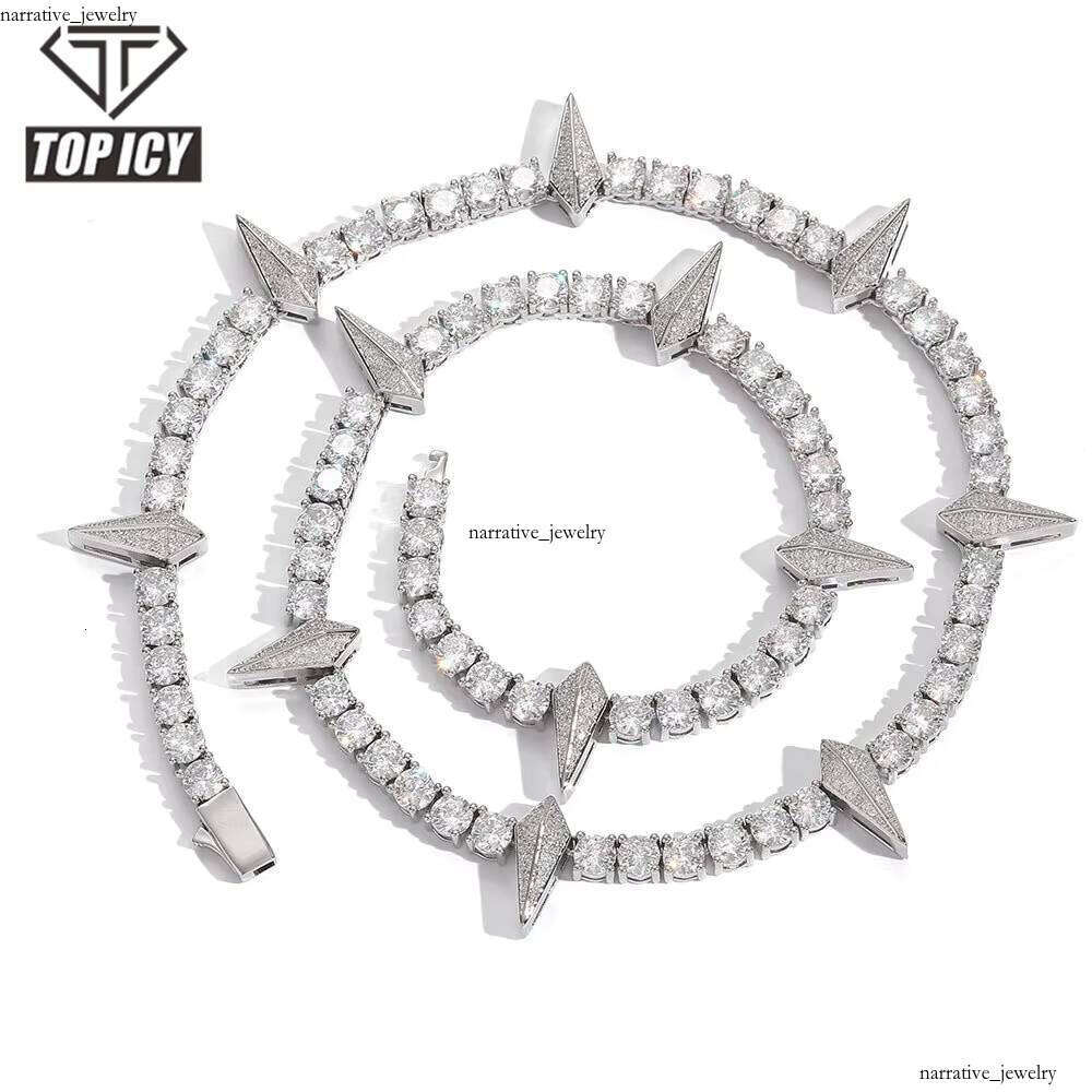 Top Grade Icy 5mm AAA VVS Moissanite Chain Spring Clasp Luxury Men's Hip Hop Pearl Full VVS Moissanite Stud Tennis Necklace