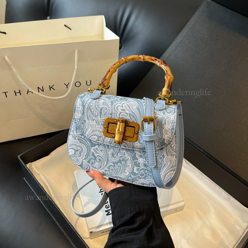 2026 Chinese Style Luxury Bamboo Women's Handbag Fashion Simple Printed Mini Commuting Shoulder Crossbody Bag Commuting Shopping Bag Makeup Bag E