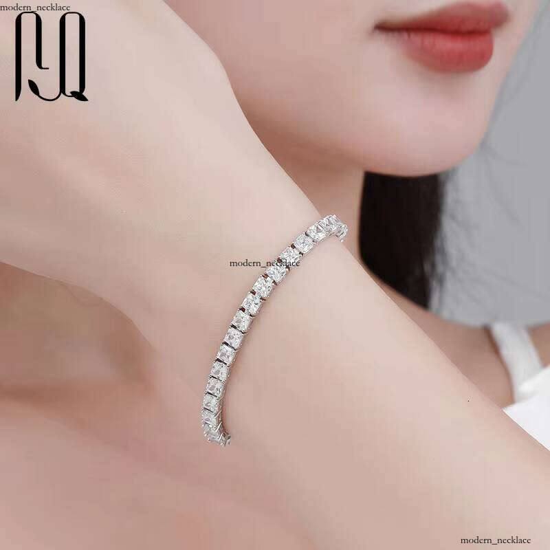 PYQ Unisex Hip-Hop Iced Out Boutique Jewelry Princess Cut 4*4mm Lab VVS Moissanite S925 Silver Vvs Moissanite Tennis Chain Bracelet