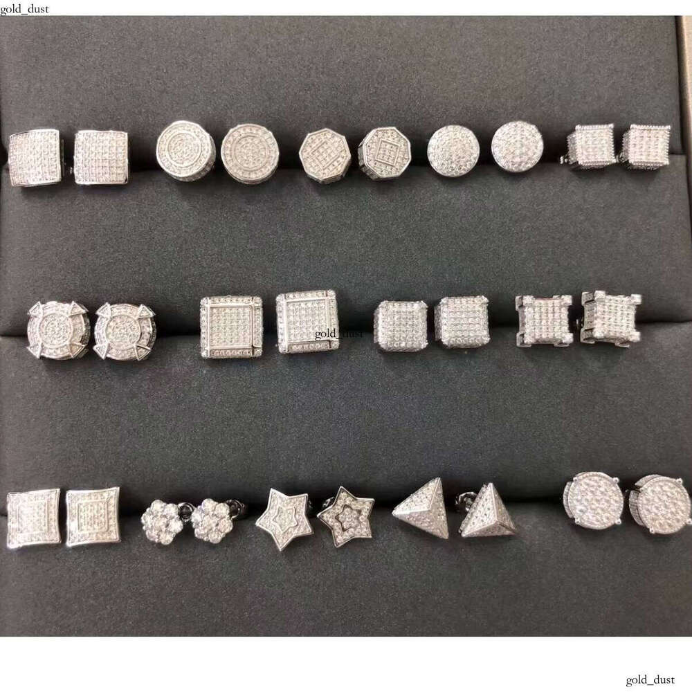 New Gemstone Luxurious 925 Studs Iced VVS Moissanite Earrings Men's Sterling Silver Jewelry