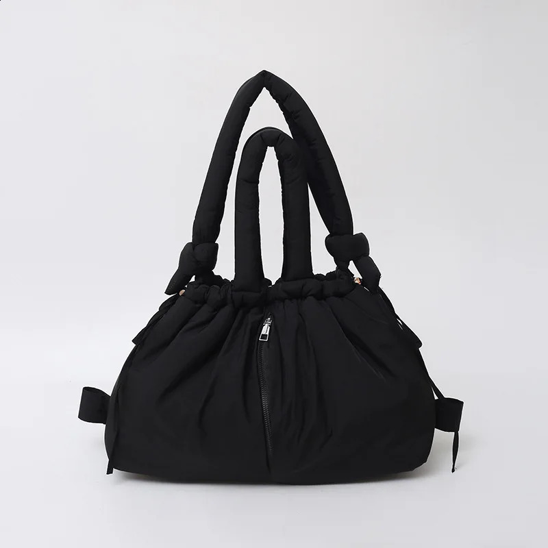 Casual nylon padded tote bag soft puffer women shoulder crossbody bags Simple Vintage large capacity handbags 260306