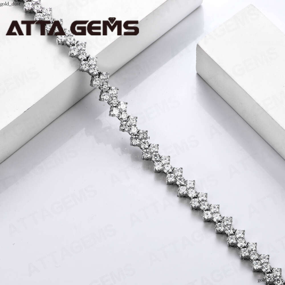 VVS Moissanite Ata 925 Sterling Silver Full Silicon Unisex 18k Gold Plated 3 Stone Bracelet Fine Jewelry