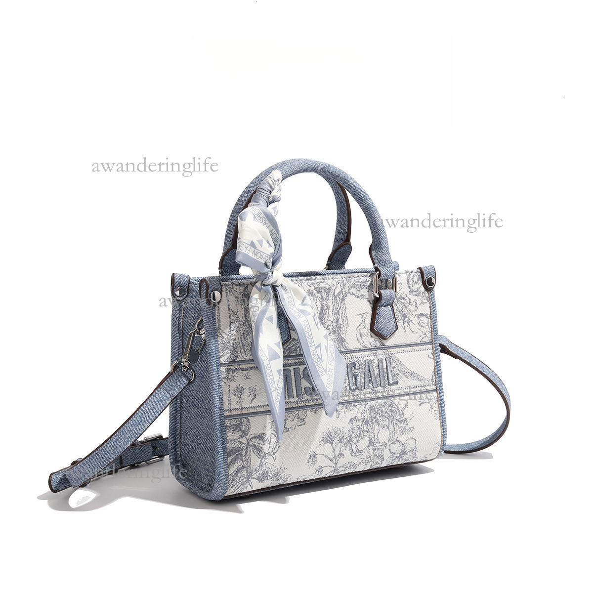 2026 Advanced Luxury Texture Letter Embroidered Handbag Fashion Small Square Bag Women's New Denim Splicing Single Shoulder Crossbody Bag Shoppin