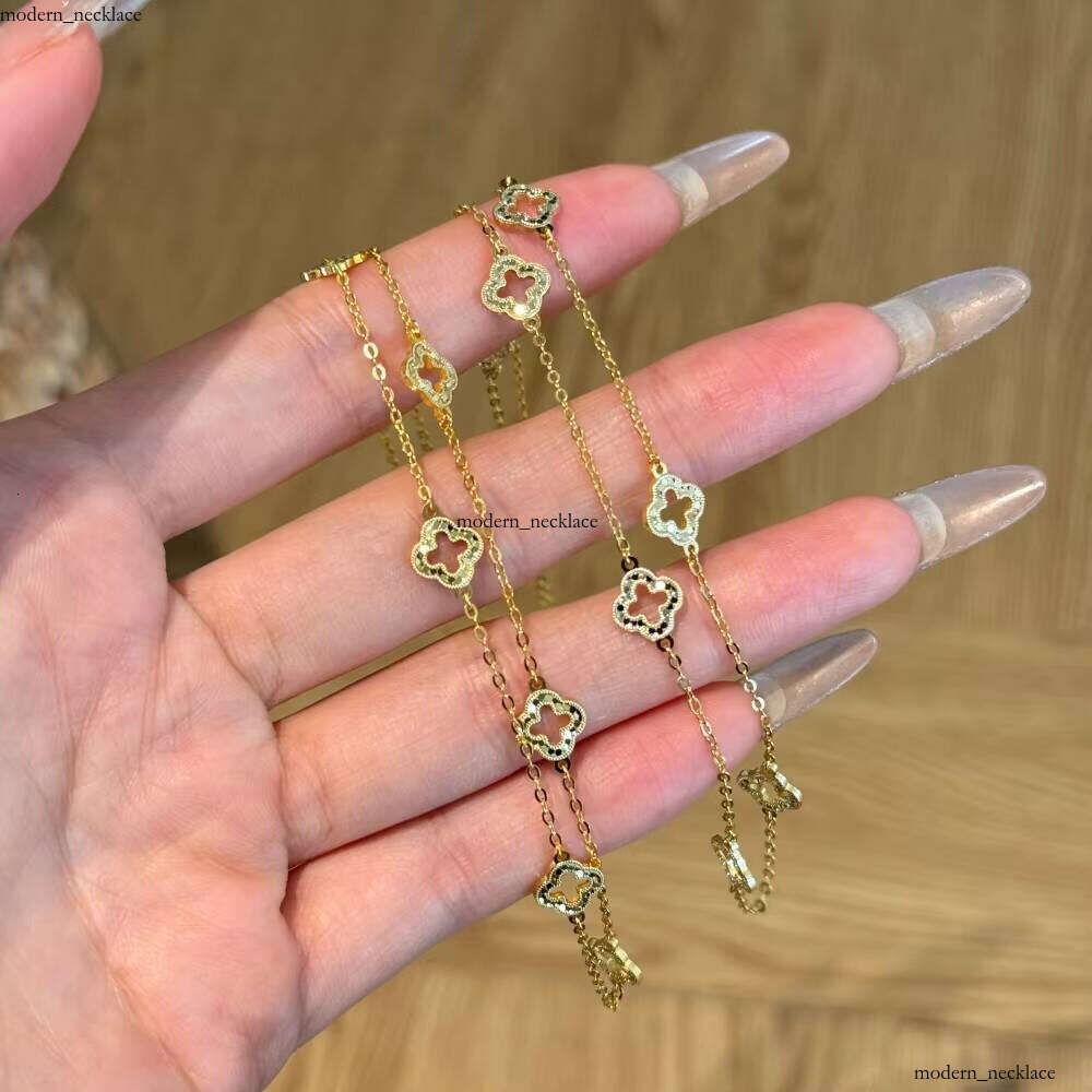 New 925 Sterling Silver Jewelry Gold Plated Clover Pendant Women's Laser Tassel Butterfly Forest Necklace