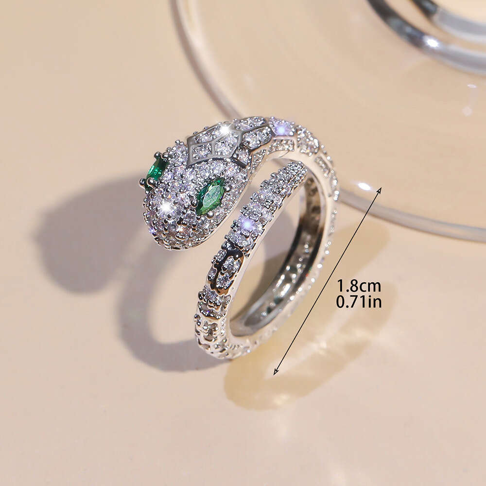 Precision Inlaid Zircon Heavy Craft Personality Cross-Border High-End Snake Head Open Ring