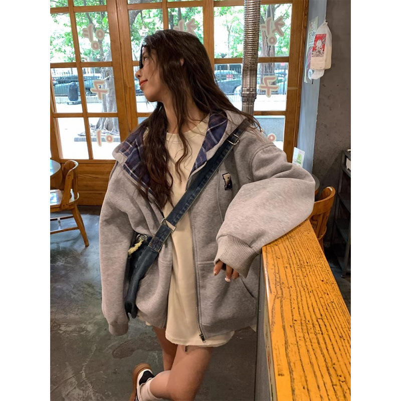 2026 New Designer Luxury Fashion Brand Suede Autumn And Winter New Item Plaid Thick Hooded Cardigan Women's Sweatshirt Jacket