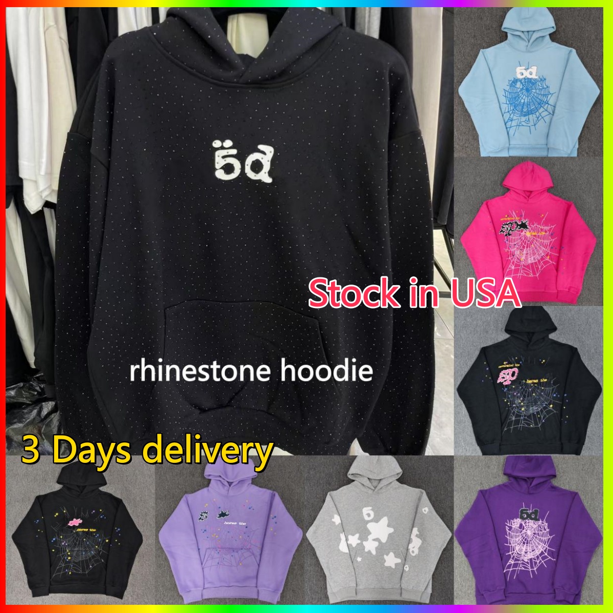 5A Designer hoodie Men's Web hoodie Spider Hoodie Women's Fashion Puff Hoodie Hooded Sweatshirt Sweatpants Set Cobweb Spider Pants multi style tracksuit