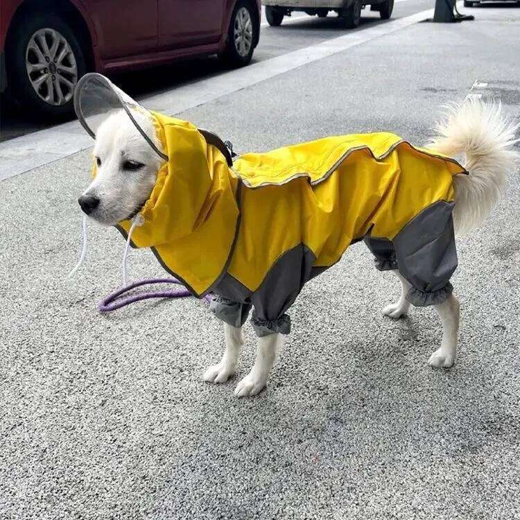 Famous brand Large Dog Raincoat Clothes for Puppy Medium Dogs Waterproof Four Corner Hooded Jacket Poncho Pet Rain Season Outside Supplies pupakaIK