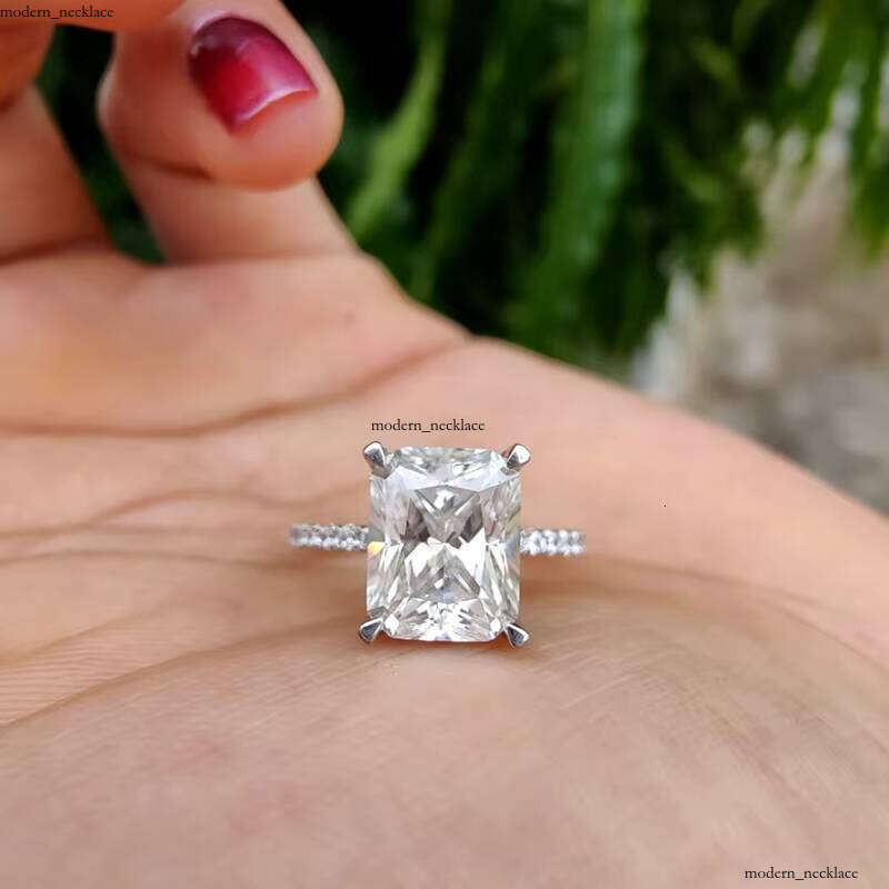 10k 14k 18k Real White Gold 6*8mm 2ct Radiant Cut Colorless Diaspore VVS Moissanite Engagement Female Ring Anniversary Gift