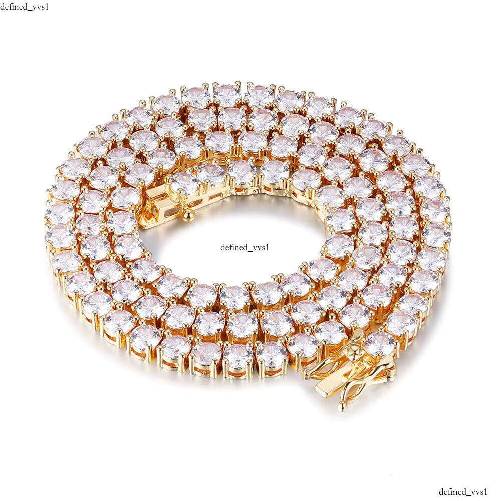 3mm 4mm 5mm Iced Out VVS Moissanite Necklace Hip Hop Micro Inlaid Pearlescent Straight Pull Tennis Chain