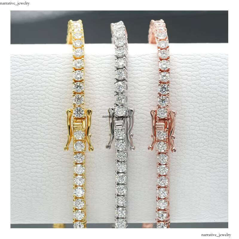 3mm Mosinate Tennis Sinocre Top Supplier Fine Chain Jewelry S925 Sterling Silicon Stone 925 Silver Hip Hop Bracelet