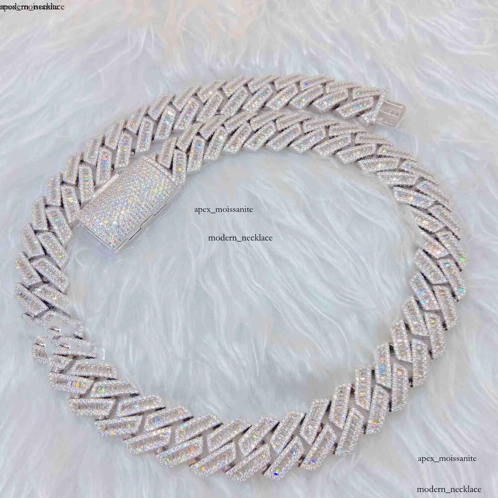 moissanite iced out cuban k chain Hip Hop Fine Jewelry Baguette Dia Men Necklace Sterg Sier Fully Vvs Moissanite designer jewelry 4a