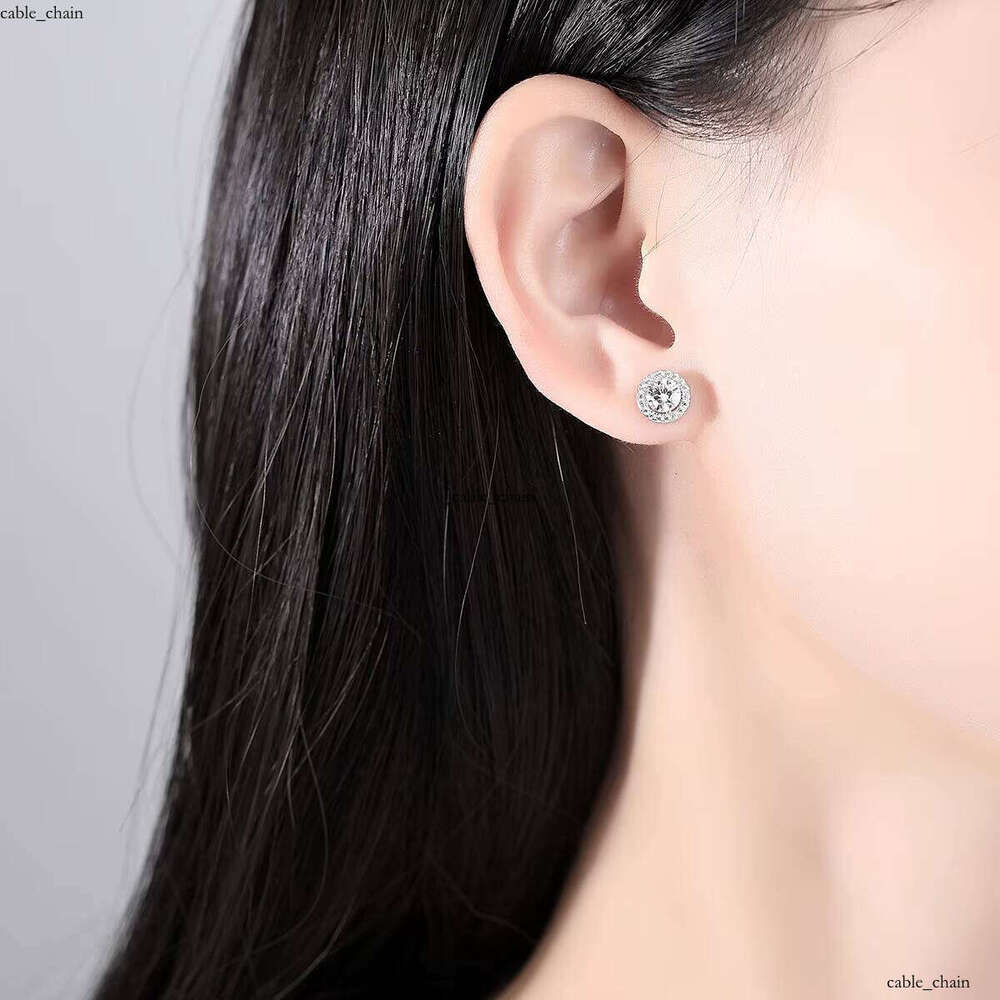 VVS Moissanite Fashion Luxury Wedding Jewelry S925 Sterling Silver Shiny Chalcedony Round Earrings
