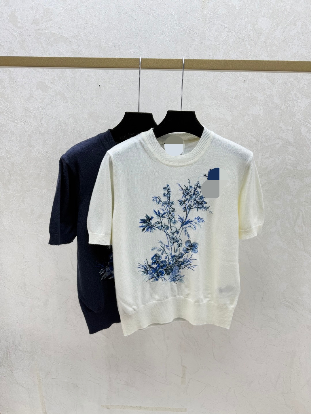 200021 2026 Runway Summer Brand SAme Style Short Sleeve White Blue Crew Neck Fashion Clothes High Quality Womens