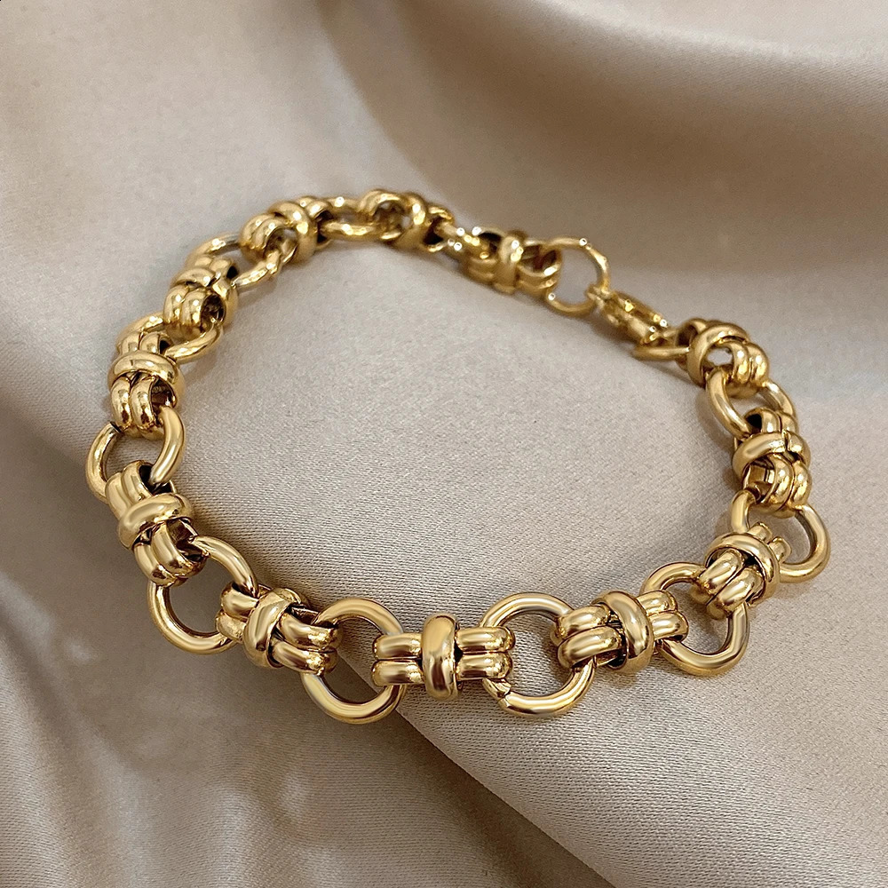 Punk Womens Bracelets Stainless Steel Chunky Link Chain Thick Bracelets for Women Men Hip Hop Style Knot Chain Wrist Jewelry 260204