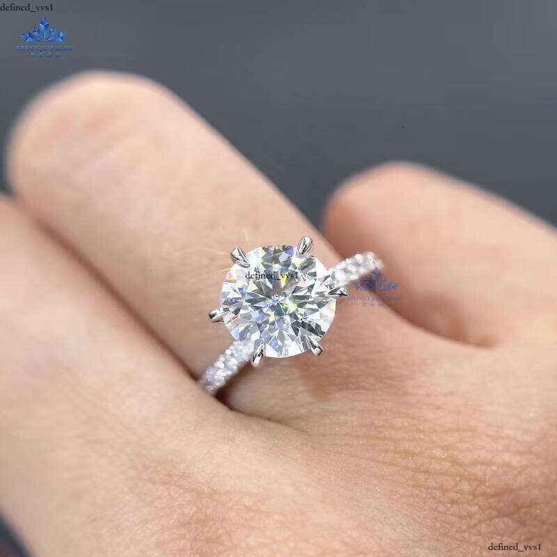 Wholesale Price 925 Silver Solitaire Platinum Plated 8mm D VVS 2ct Silicon Stone VVS Moissanite Semi-Paved Gemstone Ring