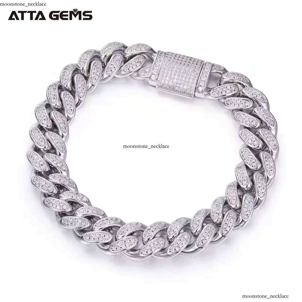Hot Sale 925 Silver 18k Cuban Chain Moissanite VVS Moissanite Bracelet Men's HipHop Jewelry