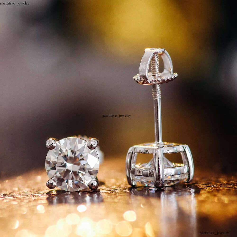 VVS Moissanite 6.5mm Round 925 Silver VVS1 Screw Back 1CT Each Amazing Brilliant Peridot Stud Earrings