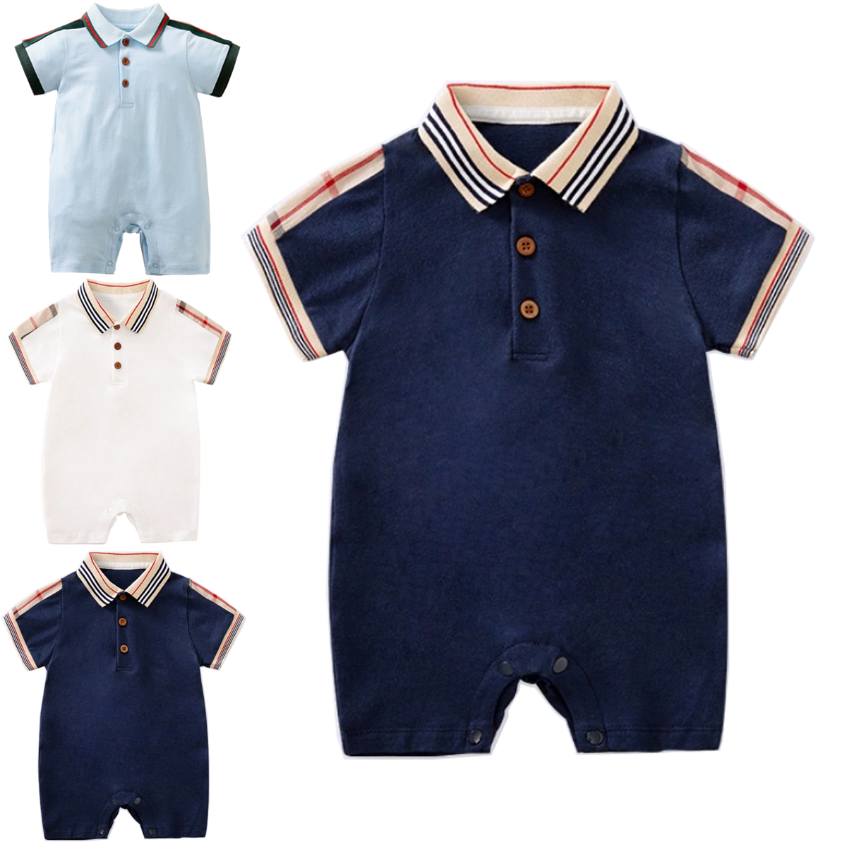 Newborn Kids Rompers Set Baby Boys Girls Fashion Designer Print Luxury Pure Cotton Sweat Absorption Comfort Short Sleeve Jumpsuit Kids Clothing Jumpsuits Rompers