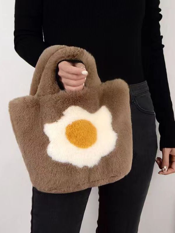 K06 Chic Egg-Shaped Plush Bag with Big Storage Space: Versatile Shoulder & Crossbody Design