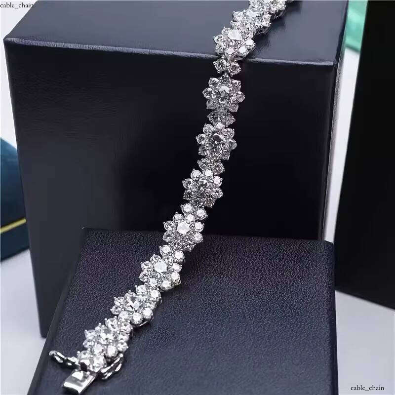 VVS Moissanite Hip Hop Jewelry Sunflower Silicon Stone S925 Silver 18k White Gold Plated Flower Tennis Bracelet Unisex
