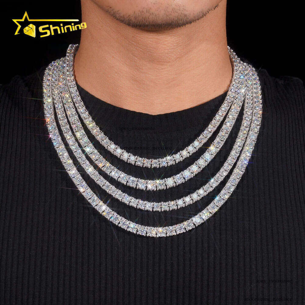 2026 RTS Factory Price Hip Hop 925 Sterling Silver 5mm 6.5mm VVS Diamond Necklace Fully Iced Out Moissanite Tennis Chain 28